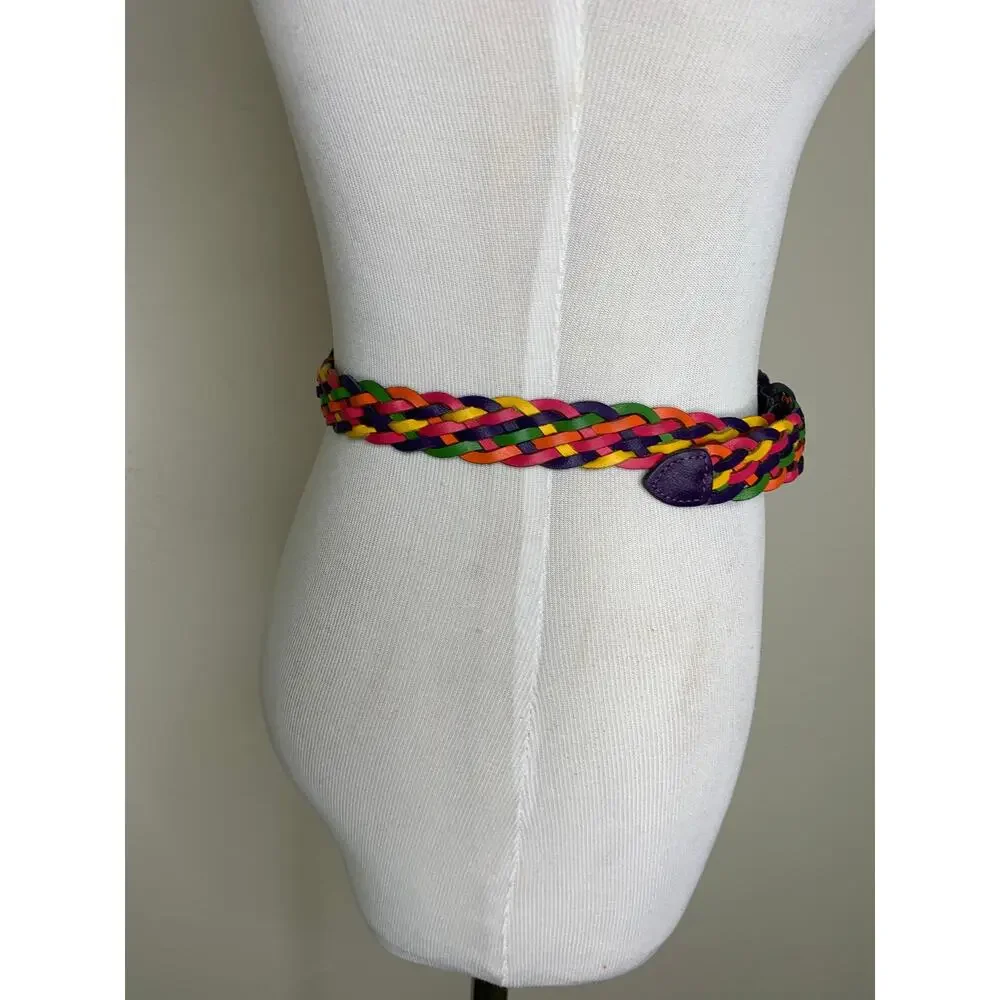 Multicolor Bright Braided Leather Belt Large